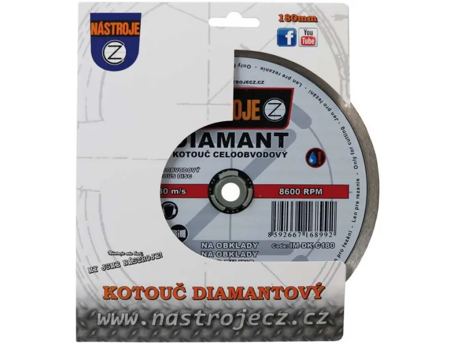 Kotouč diamantový celoobvodový 180x1,6x22,2mm, na obklady